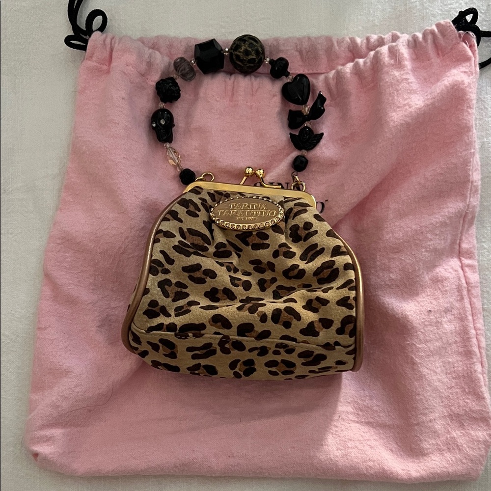Tarina Tarantino, extra small, suedeLeopard Print Women's Bag with Beaded Handle